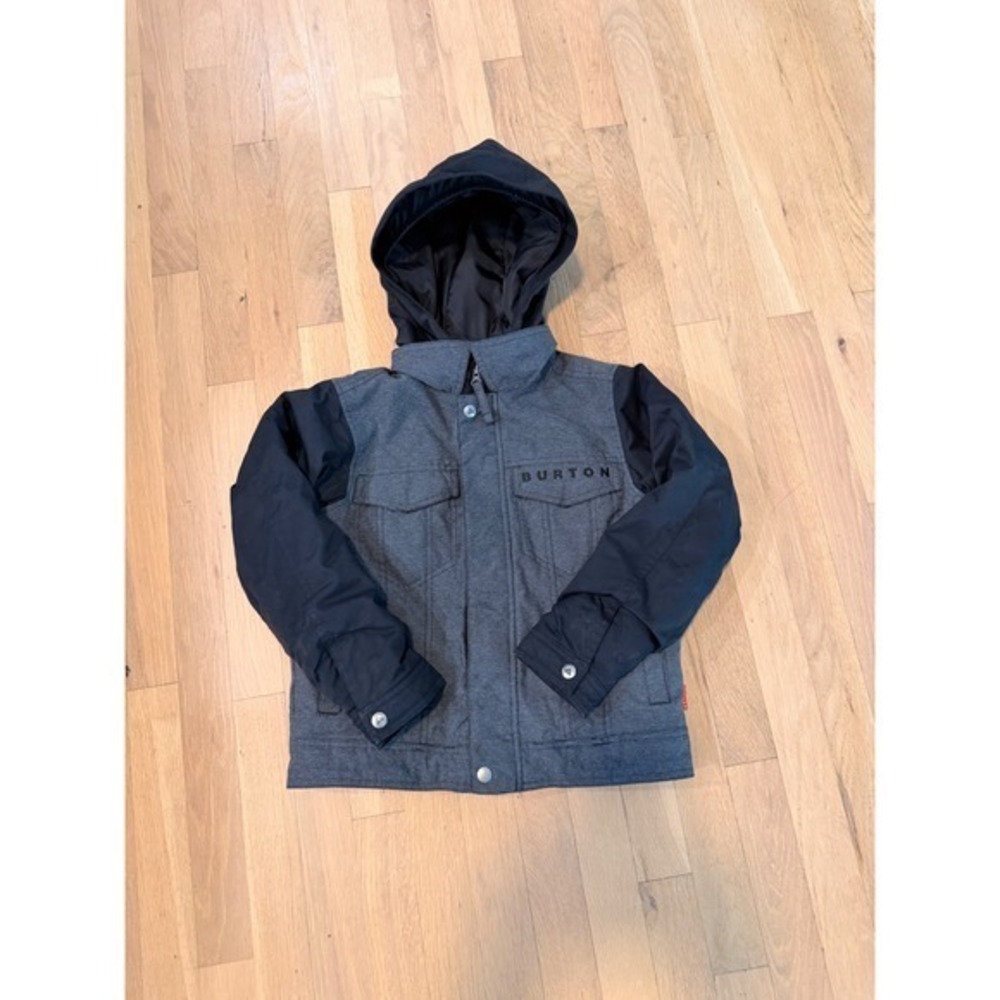 Burton Kids Snowboard Jacket Gray Black Insulated Hooded Powder Skirt XS